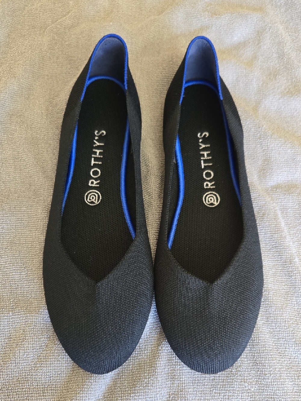 Rothy's Black Ballet Flats with Blue Accent Trim